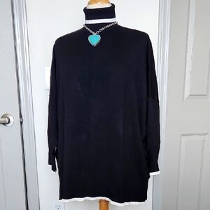 Black Turtleneck Sweater with White Trim